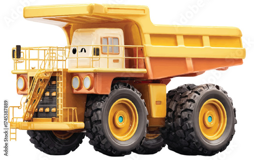 Adorable cartoon dump truck with playful expression ready for construction adventures, perfect for children's books and educational content creation