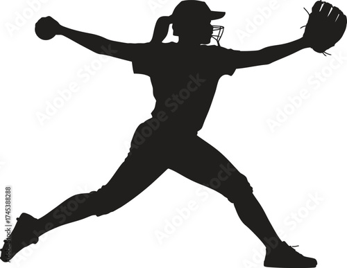 Silhouette of a female softball pitcher in action