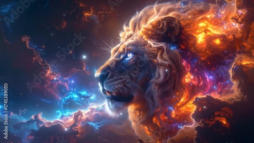 Majestic Cosmic Lion: An Artistic Fusion of Celestial Energy and Feline Majesty