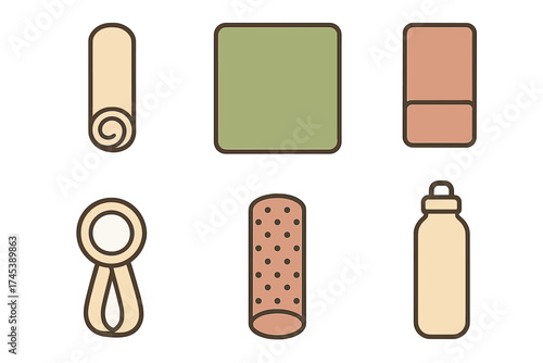 Minimalist collection of yoga and fitness accessories in a modern earthy color palette