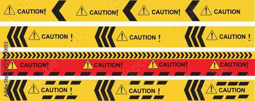 Caution  tape Illustration Pack vector. Use for industrial safety, roadwork, construction, and hazard zones. 
