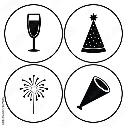 A black silhouette of a new year s party