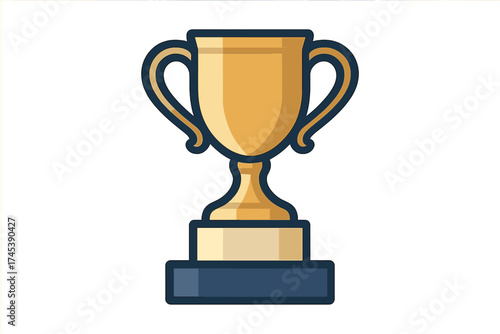 Shiny golden trophy cup icon on a pedestal symbolizing victory and success