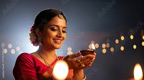 Woman’s hands holding diya flame in celebration of Diwali.