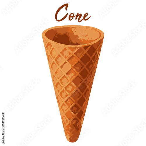 cone in watercolor illustration style, isolated vector on white background