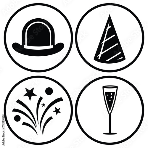 A black silhouette of a new year s party