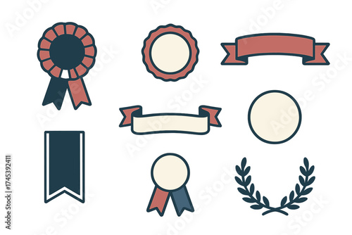 Retro style award ribbons, decorative banners, seals, and laurel wreath graphic elements set
