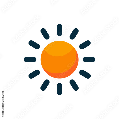 Bright sun icon with rays, symbolizing warmth and summer, ideal for weather apps or designs