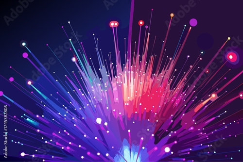 Abstract glowing fiber optics macro shot vector illustration scalable digital art