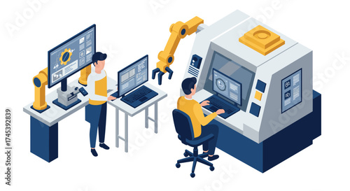 Isometric factory automation with robotics and computer interface
