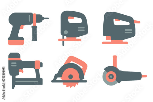 Essential electric power tools set for construction and home renovation