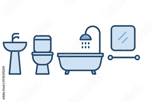 Essential bathroom fixtures and plumbing symbols featuring sink toilet bathtub and mirror