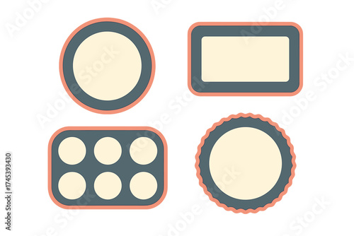Set of four vintage graphic badges and frames in muted retro colors for design elements