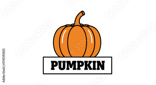 A single, cartoon-style pumpkin with an orange body and green stem, labeled below.