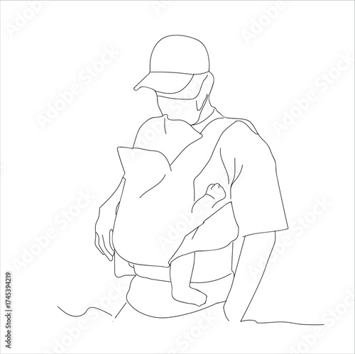 father carrying baby in a sling