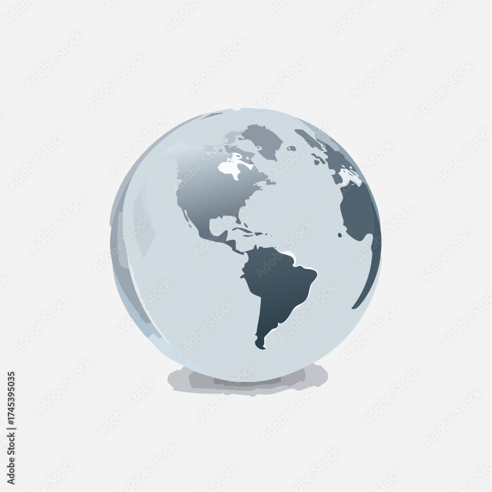 Fototapeta premium Illustration of a globe showing the Americas, with a light blue color scheme.