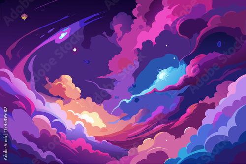 Vibrant ethereal nebula deep space illustration scalable vector art vector