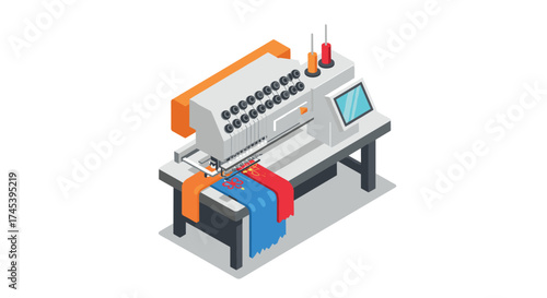Isometric embroidery machine with digital display and colorful threads
