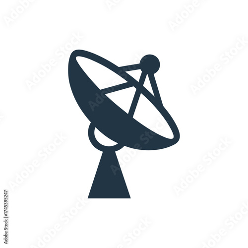 Satellite dish broadcasting signals in a clear blue sky, representing communication technology