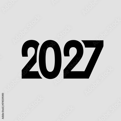 Bold black sans-serif font numeral 2027 with a unique angular cut on the number 7 year numbers