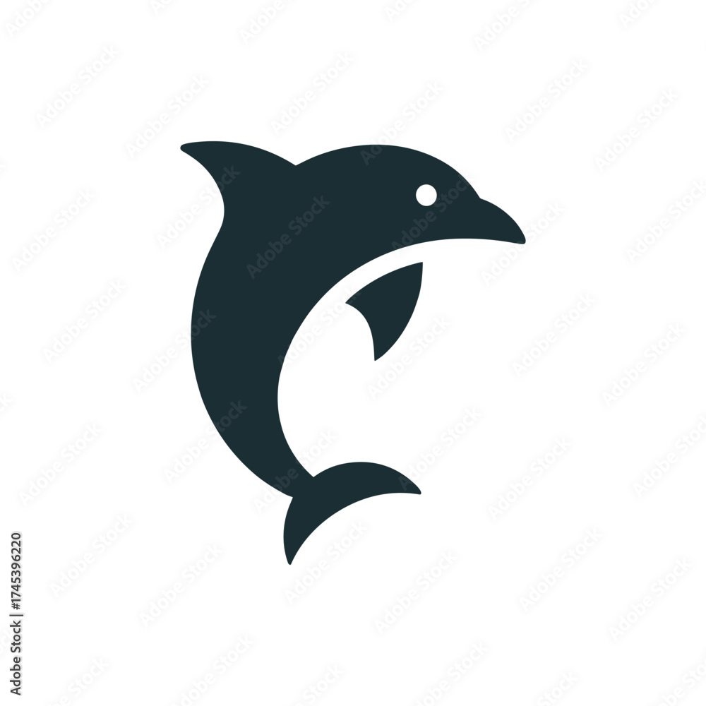Obraz premium Stylized dolphin silhouette leaping above water with a clear background, ideal for marine themes