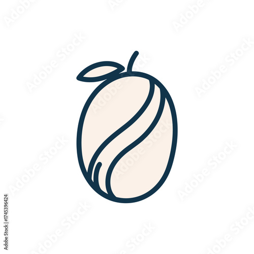 Stylized illustration of a peach with a leaf, representing freshness and nature, suitable for food-related content