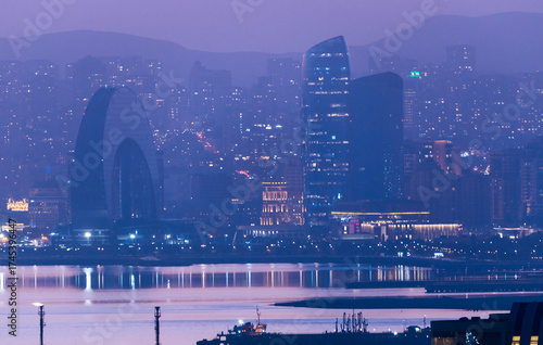 Panoramic view of Baku at night