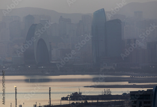 Panoramic view of Baku at night