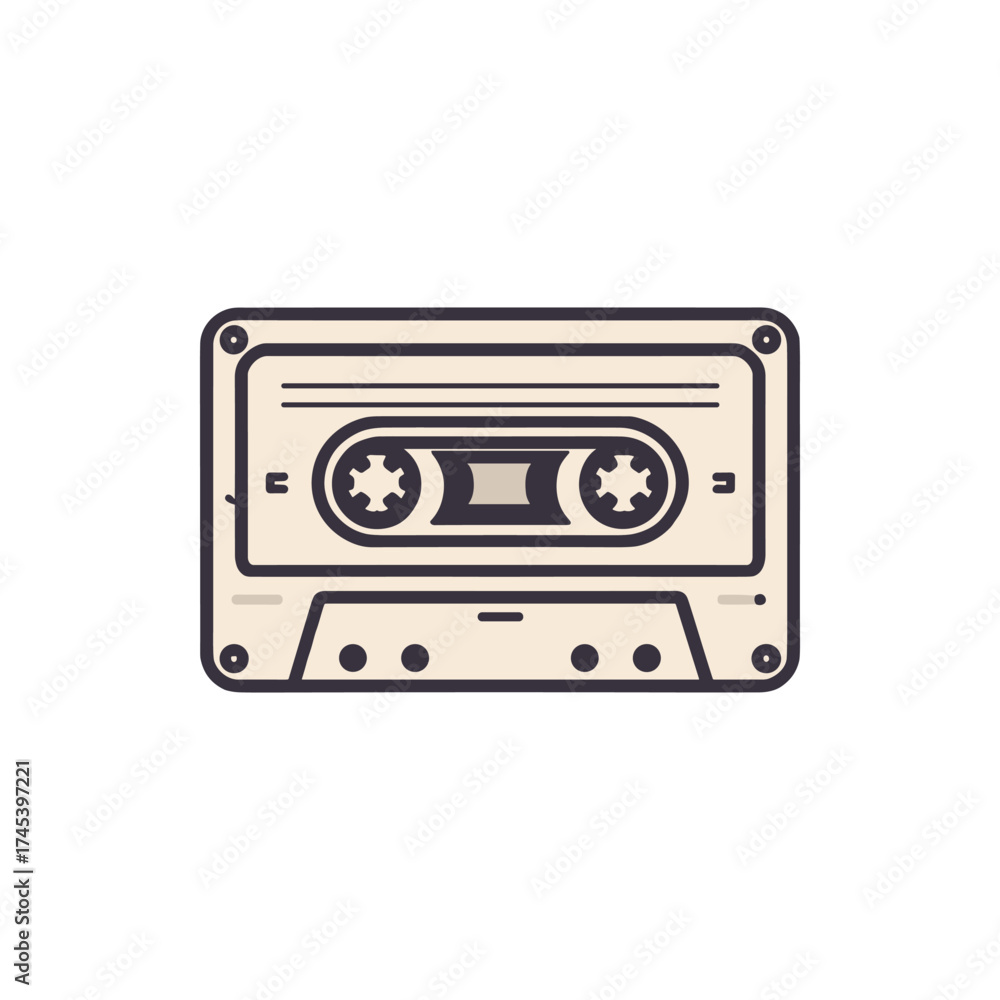 Obraz premium Vintage audio cassette tape illustration on a plain background, symbolizing nostalgia for music