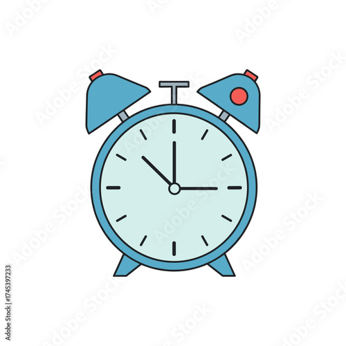 Vintage blue alarm clock displaying the time with a simple white background, ideal for time management themes