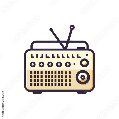 Vintage radio with antennas, showcasing retro design, placed on a minimalist background