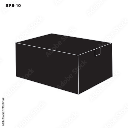 Black 3D Box Vector – Simple Rectangular Shape Illustration for Packaging Mockup, Product Design Template, Minimal Graphic Element, and Geometric Isometric Art
