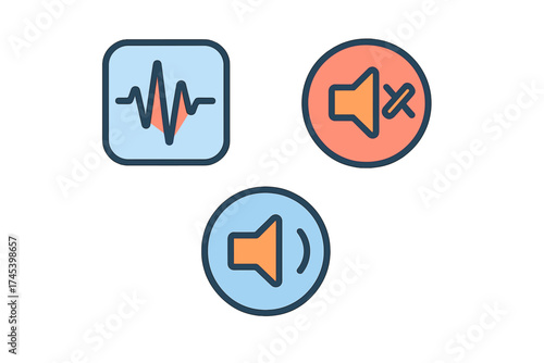 Audio frequency volume and mute control symbols for interface design