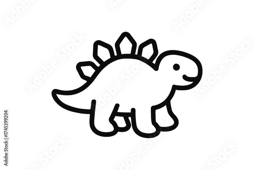 Cute cartoon Stegosaurus dinosaur icon, simple line art illustration