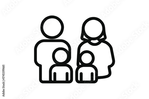 Simple Line Icon of a Family of Four, Parents and Two Children