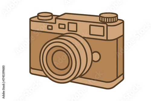 Stylized retro film camera symbol in brown tones for photography concepts
