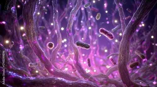 Intricate Microbial World in a Colorful Abstract Environment
