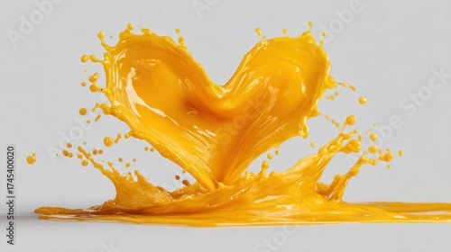 Yellow Paint Splash Forming Heart Shape on Grey Background