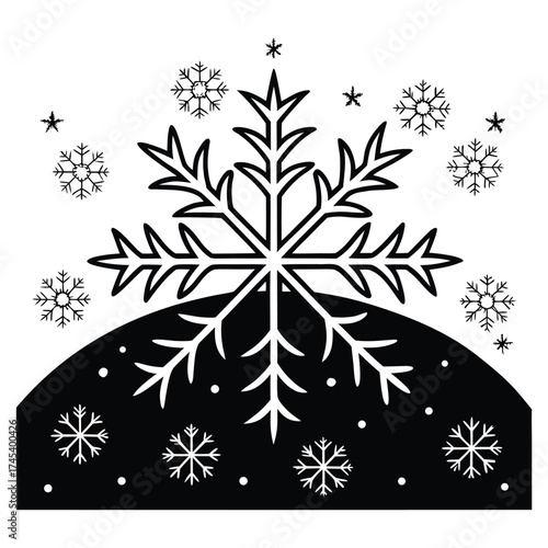 A black silhouette of a night snowfall