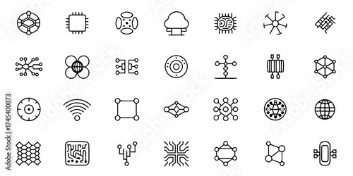 Explore innovative technology icons for digital transformation and cutting-edge design projects featuring network connections and modern circuit designs, crafted from a scalable vector graphic