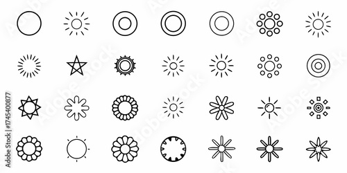 Delightful assortment of hand-drawn sun and flower icons, perfect for adding a touch of warmth and cheer to any creative project needing simple, clear design elements