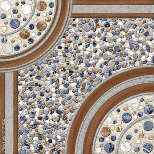 Decorative Mosaic Tile with Pebble and Circular Pattern.
