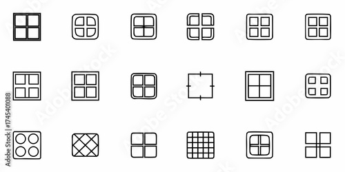 Versatile set of grid icons perfect for web design, app development, and user interface design projects offering a clean, modern aesthetic and scalable vector origin