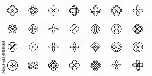 Unique floral icons, perfect for branding projects and modern design elements; elegant vector outlines providing stylish minimalist accents, great for logos and graphic design projects