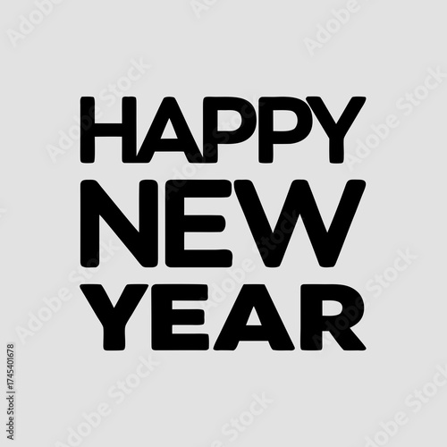 Happy New Year thick bold sans-serif font in black on a light gray background celebration greeting