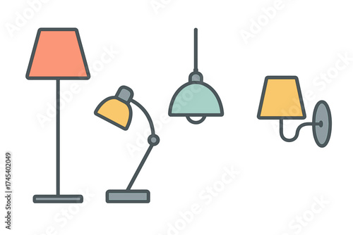 Collection of modern floor lamp desk lamp pendant and wall light fixtures