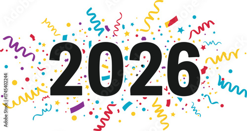 2026 New Year Party with Colorful Confetti and Streamers