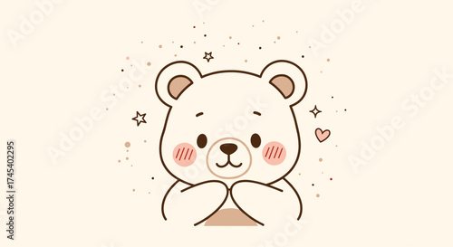 A very cute and happy little bear with blushing cheeks is smiling brightly.