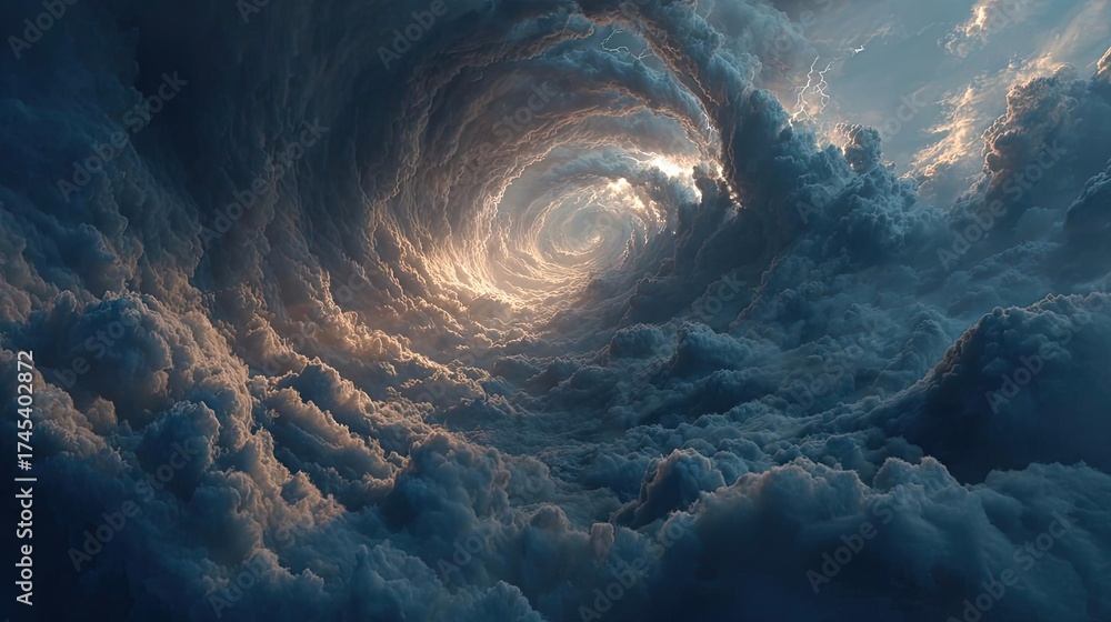 Obraz premium Storm clouds flashing with fierce lightning concept. A mesmerizing swirl of clouds illuminated by soft light.