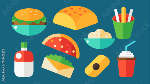 A collection of international fast food items presented together including sushi rolls tacos and dumplings highlighting the global diversity of quickservice cuisine.
